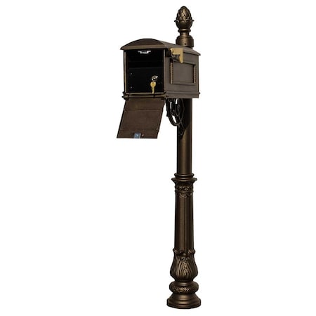 Qualarc Mailbox w/Locking Insert, ornate base, pineapple finial LML-703-BZ